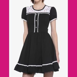 Black & White Lace Panel Gothic Dress L